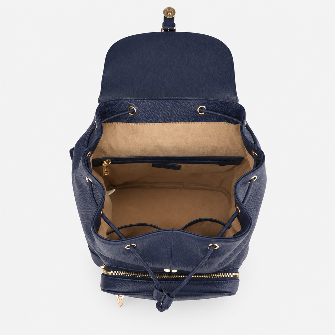 Pebbled Leather Flap Drawstring Backpack - Fits 11" iPad