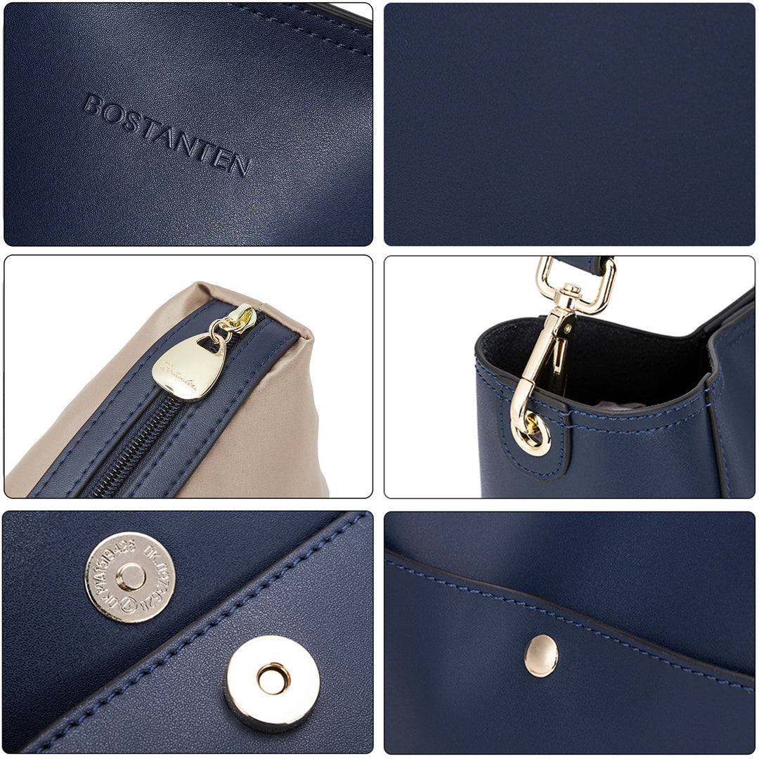 Lotty Genuine Leather Bucket Bag With 2 Shoulder Straps