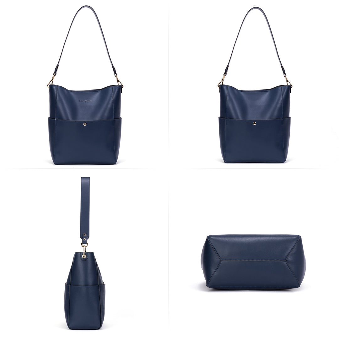 Lotty Genuine Leather Bucket Bag With 2 Shoulder Straps