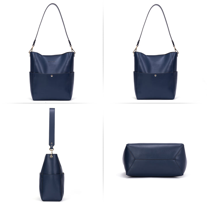 Lotty Genuine Leather Bucket Bag With 2 Shoulder Straps