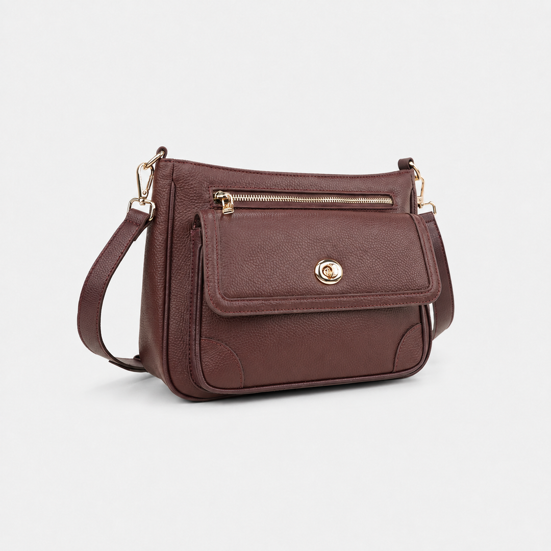 Turn Lock Flap Messenger Crossbody - Pebbled Leather