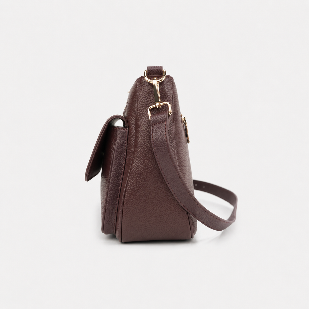 Turn Lock Flap Messenger Crossbody - Pebbled Leather