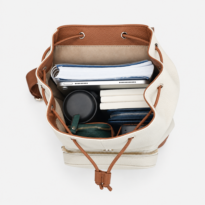 Pebbled Leather Flap Drawstring Backpack - Fits 11" iPad