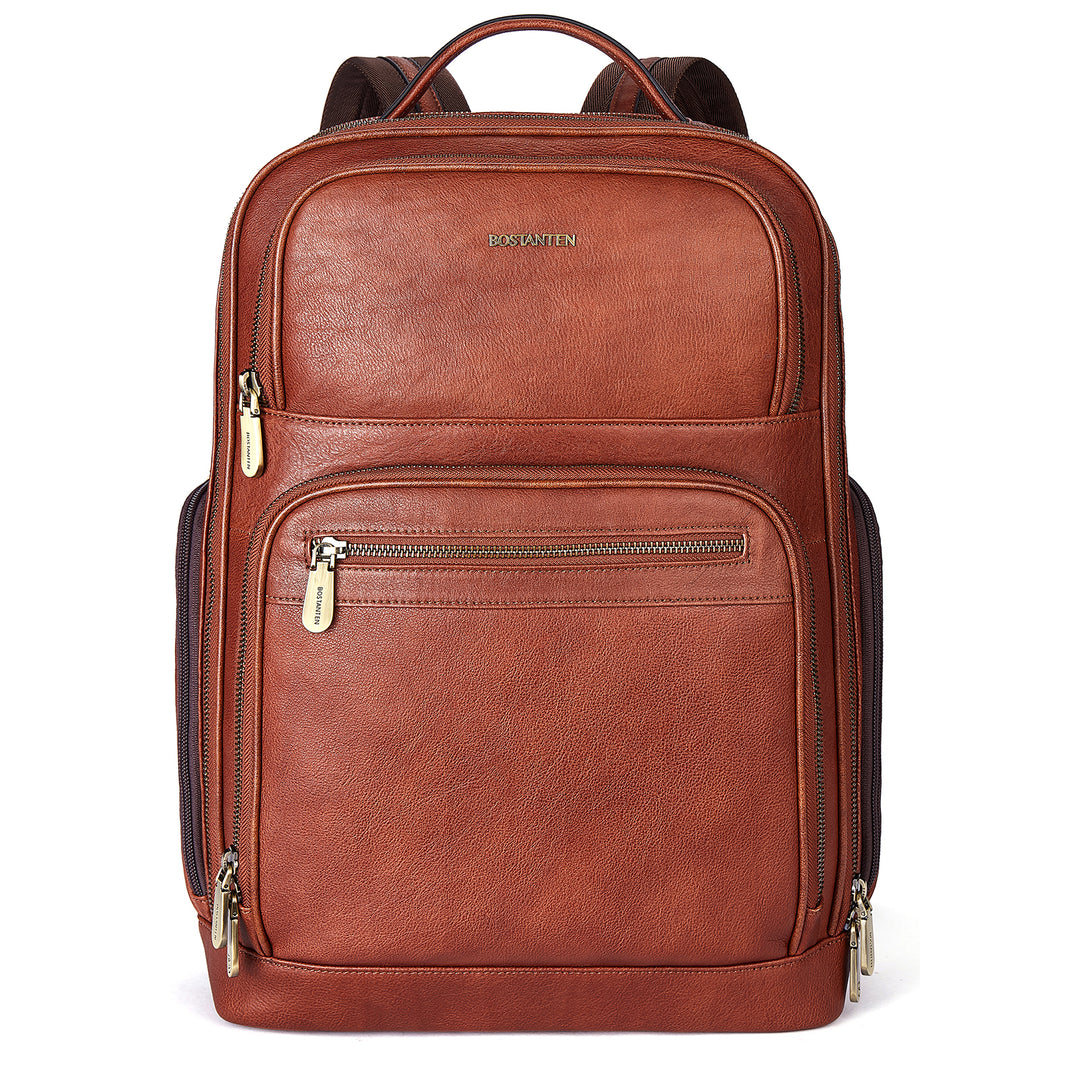 Premium Black Leather 15.6inch Laptop Backpack for Men