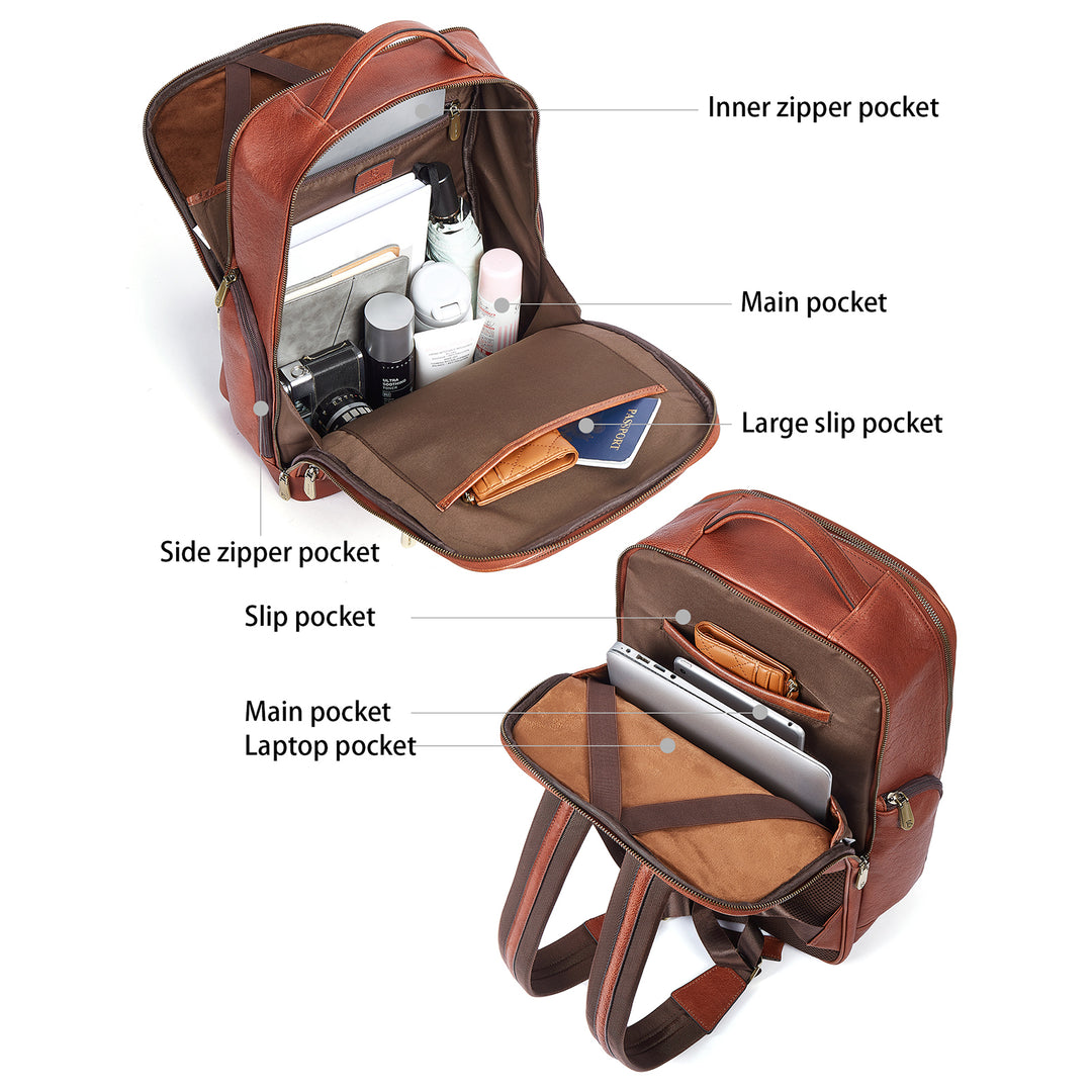 Premium Black Leather 15.6inch Laptop Backpack for Men