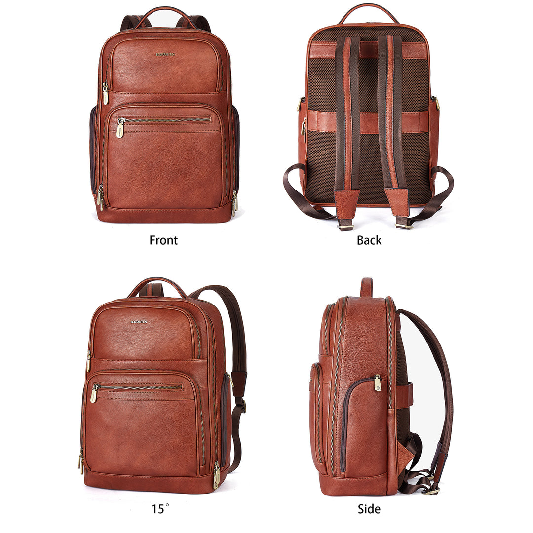Premium Black Leather 15.6inch Laptop Backpack for Men