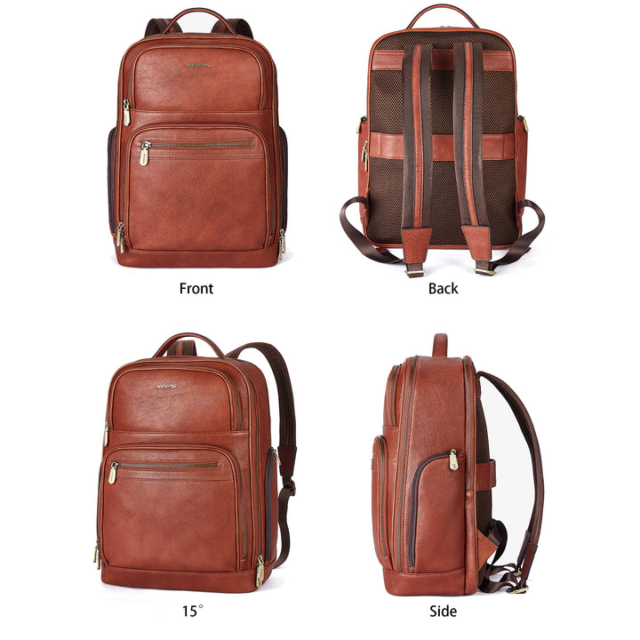 Premium Black Leather 15.6inch Laptop Backpack for Men