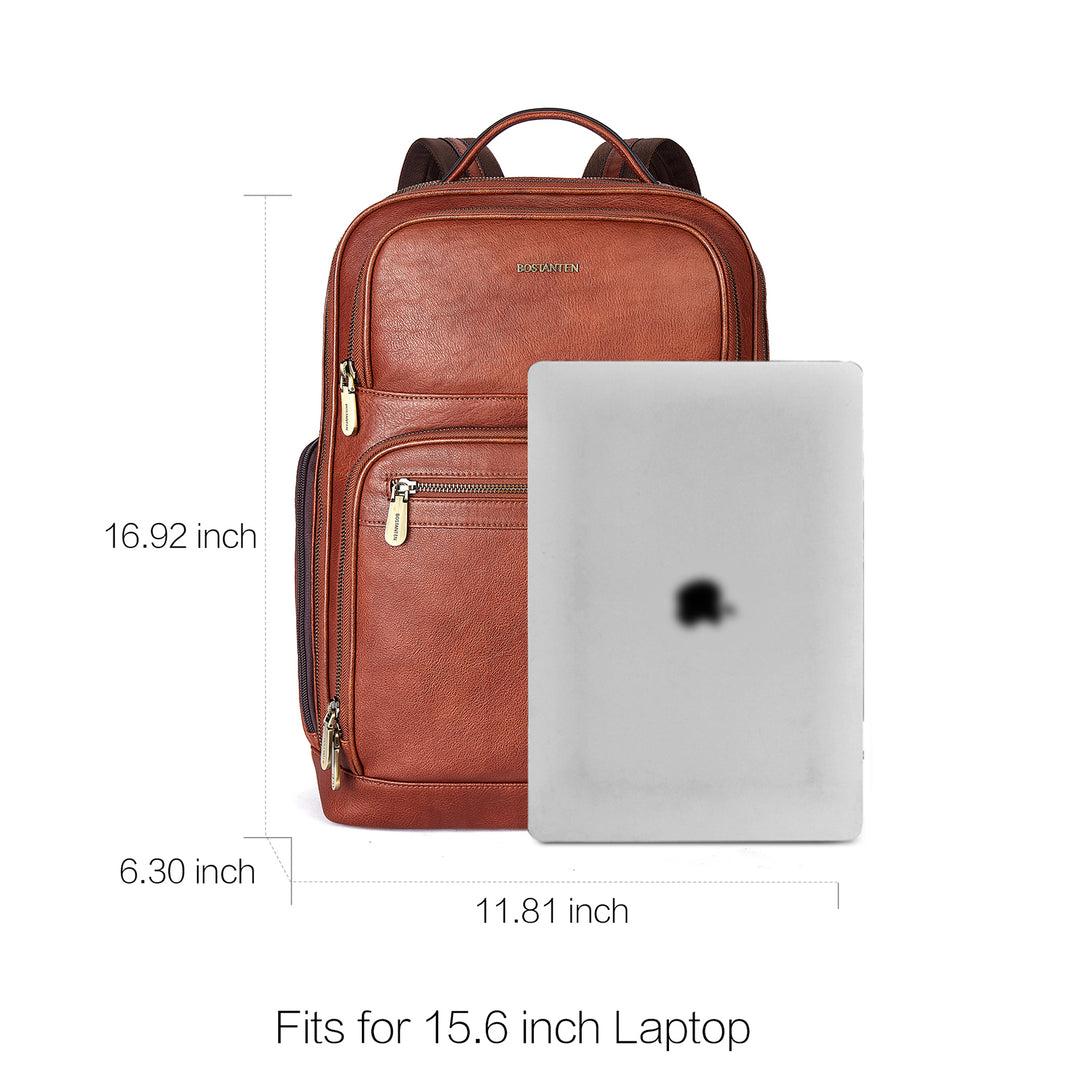 Premium Black Leather 15.6inch Laptop Backpack for Men