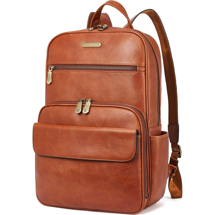 Schmaler 15,6-Zoll-Laptop-Rucksack aus braunem Leder 