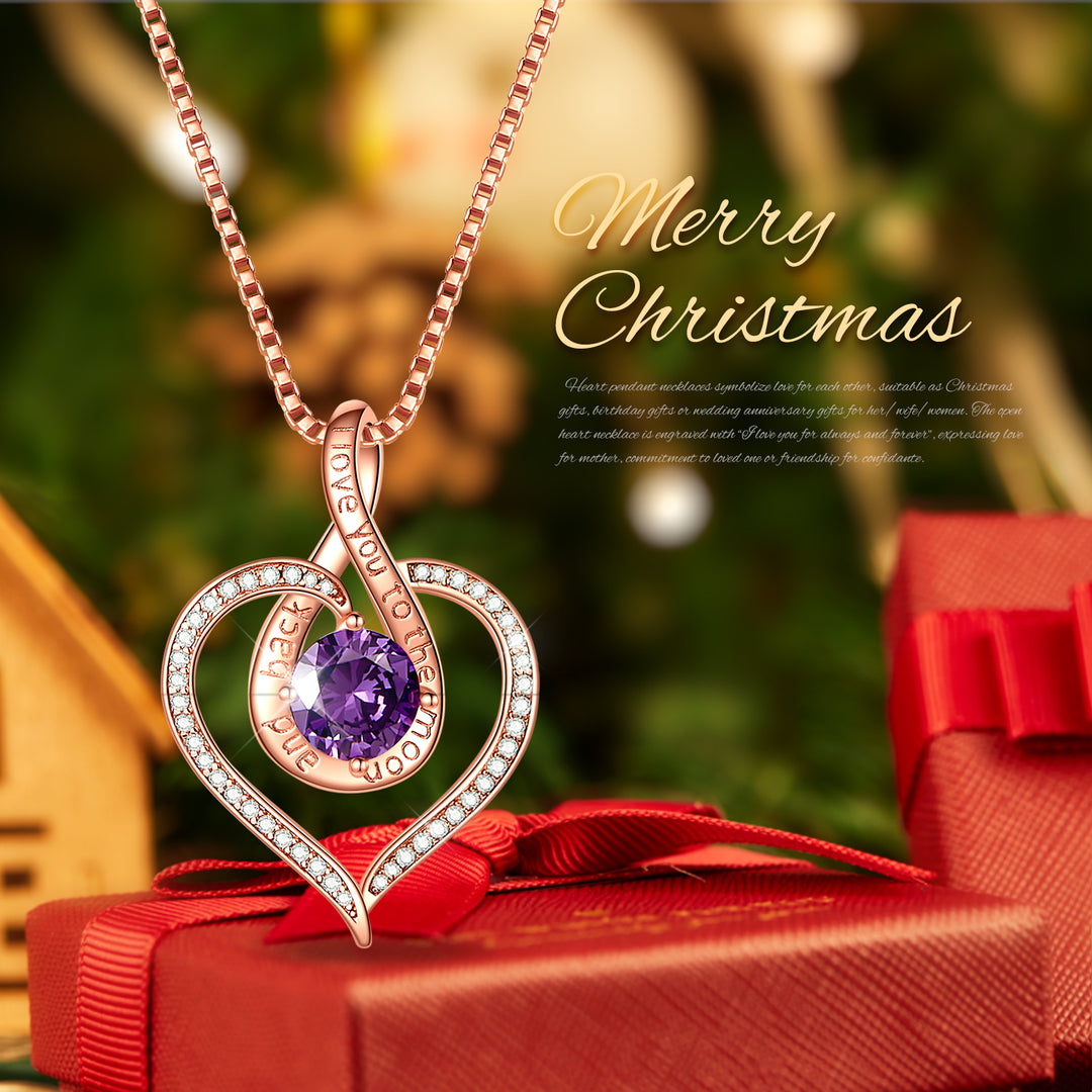 BOSTANTEN Love Heart Pendant Necklaces for Women Silver Rose Gold Tone Crystal Birthstone Birthday Jewelry Gifts for Women, 18"+2" - BOSTANTEN