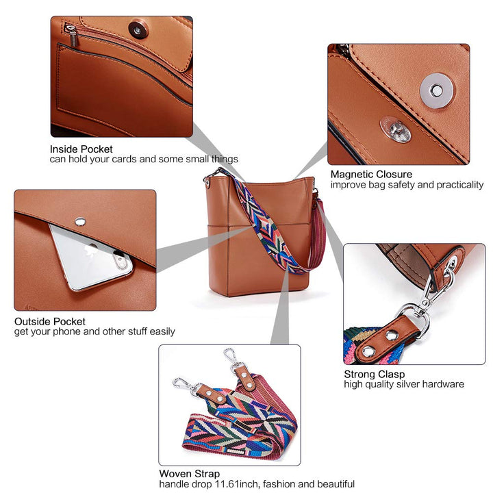 Bucket Bag for Women Vegan Leather | With 2 Shoulder Straps