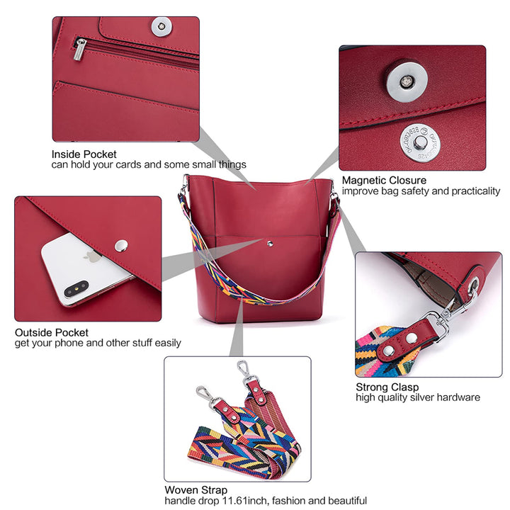 Bucket Bag for Women Vegan Leather | With 2 Shoulder Straps