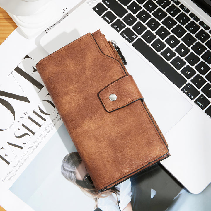 BOSTANTEN Womens Wallet Leather Wallets Large Capacity Cash Cluth Purses Coffee Rough Grain - BOSTANTEN