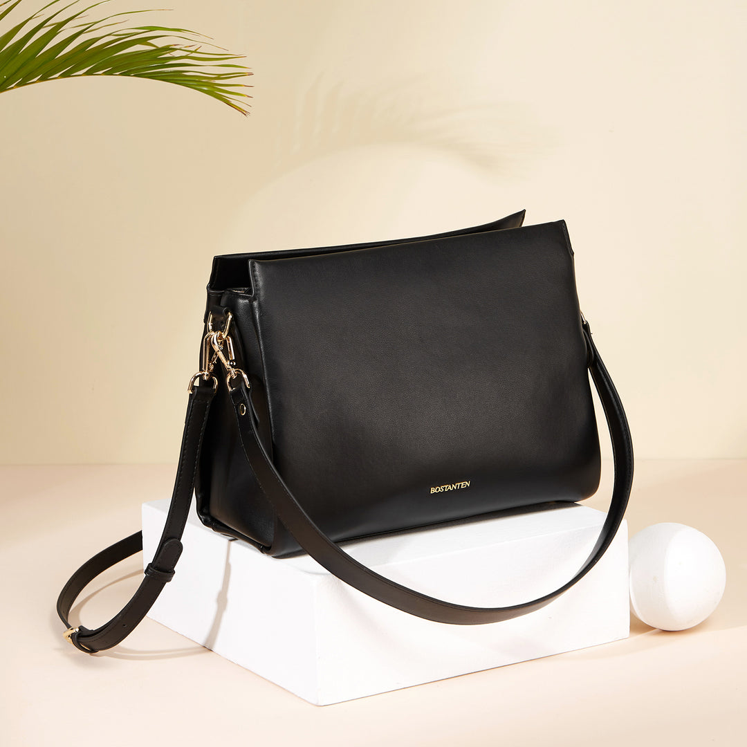 BOSTANTEN Women Leather Purses Handbags Designer Satchel Bag Shoulder Top Handle Tote Bags Triple Compartment - BOSTANTEN