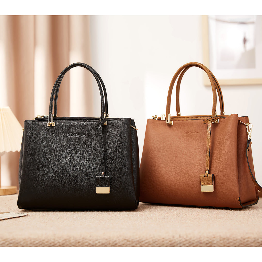 BOSTANTEN Handbags for Women Genuine Leather Designer Satchel Purses Top Handle Shoulder Bag Triple Compartment - BOSTANTEN