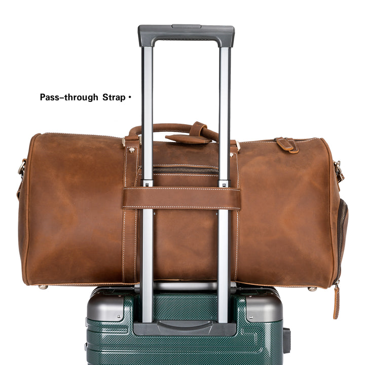 BOSTANTEN Duffle Bags Genuine Leather Travel Bag Gym Extra Large Overnight Weekender Luggage Brown - BOSTANTEN
