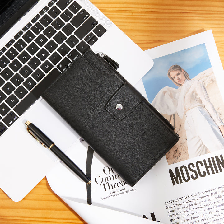 BOSTANTEN Womens Wallet Leather Wallets Large Capacity Cash Cluth Purses Coffee Rough Grain - BOSTANTEN
