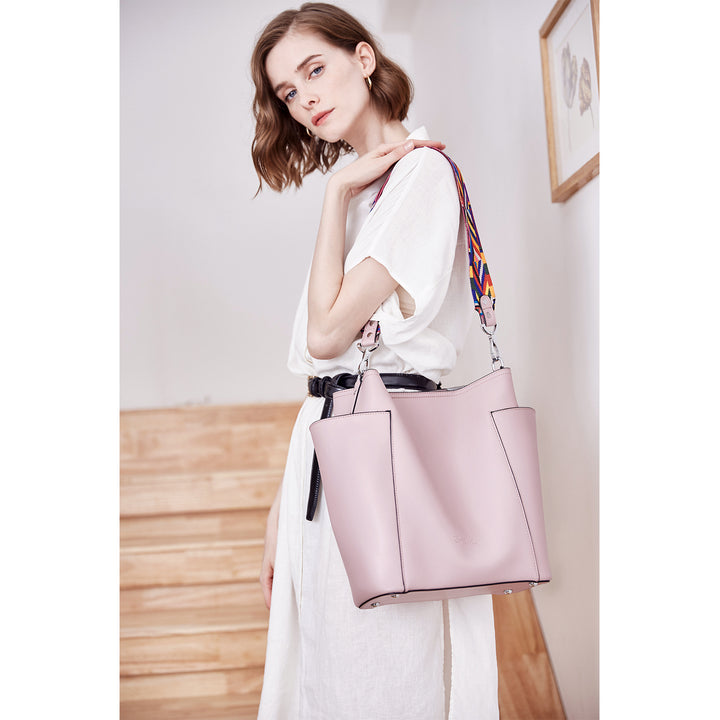 BOSTANTEN Genuine Leather Bucket Handbag Designer Hobo Shoulder Bags Tote Purses and Handbags Set with Clutch Purses - BOSTANTEN