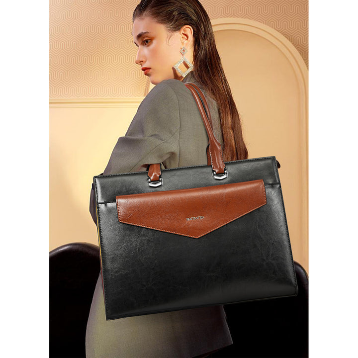 Mizuki Modern-Style Leather Briefcase — 15.6 Inch - BOSTANTEN