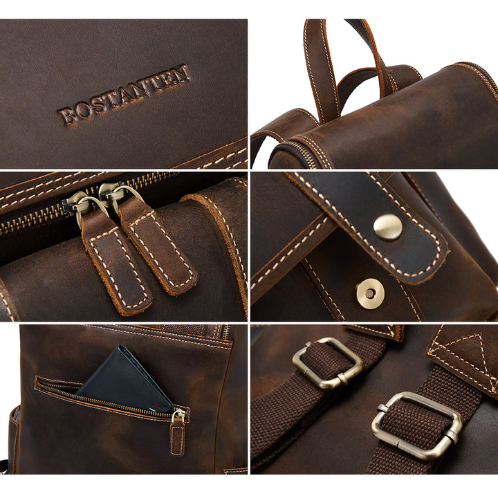 BOSTANTEN Leather Backpack 15.6 inch Laptop Backpack Vintage Travel Office Bag Large Capacity School Shoulder Bag - BOSTANTEN