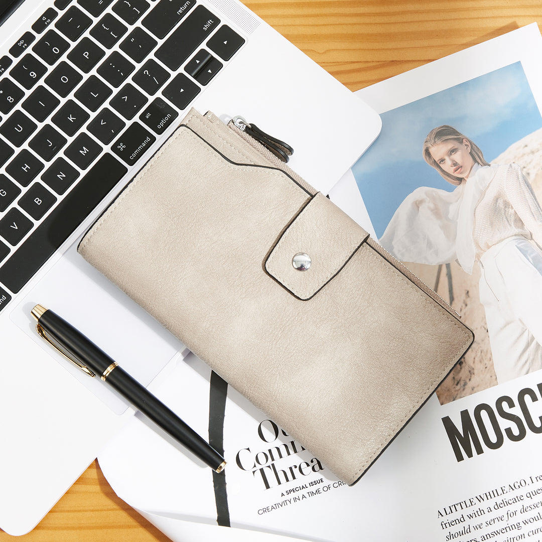 BOSTANTEN Womens Wallet Leather Wallets Large Capacity Cash Cluth Purses Coffee Rough Grain - BOSTANTEN