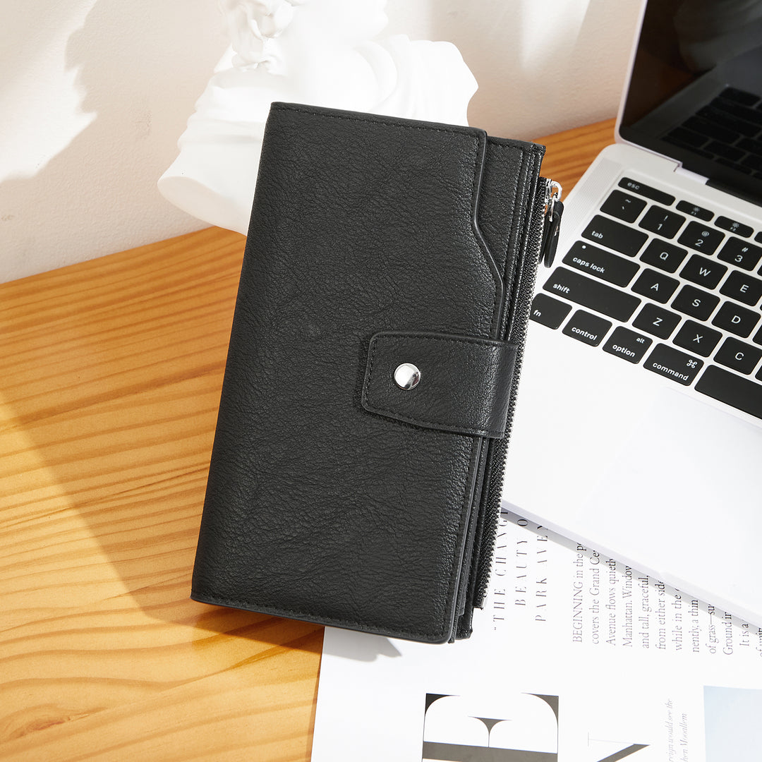 BOSTANTEN Womens Wallet Leather Wallets Large Capacity Cash Cluth Purses Coffee Rough Grain - BOSTANTEN