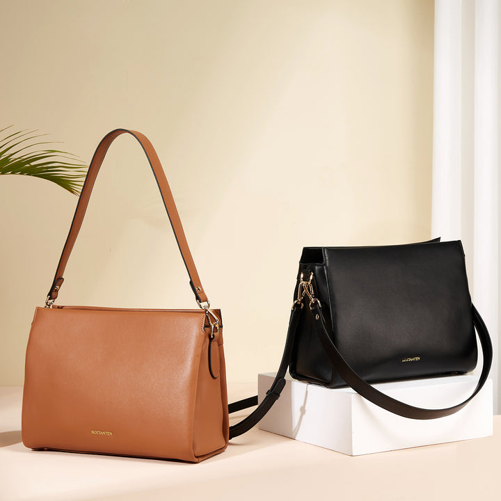 BOSTANTEN Women Leather Purses Handbags Designer Satchel Bag Shoulder Top Handle Tote Bags Triple Compartment - BOSTANTEN