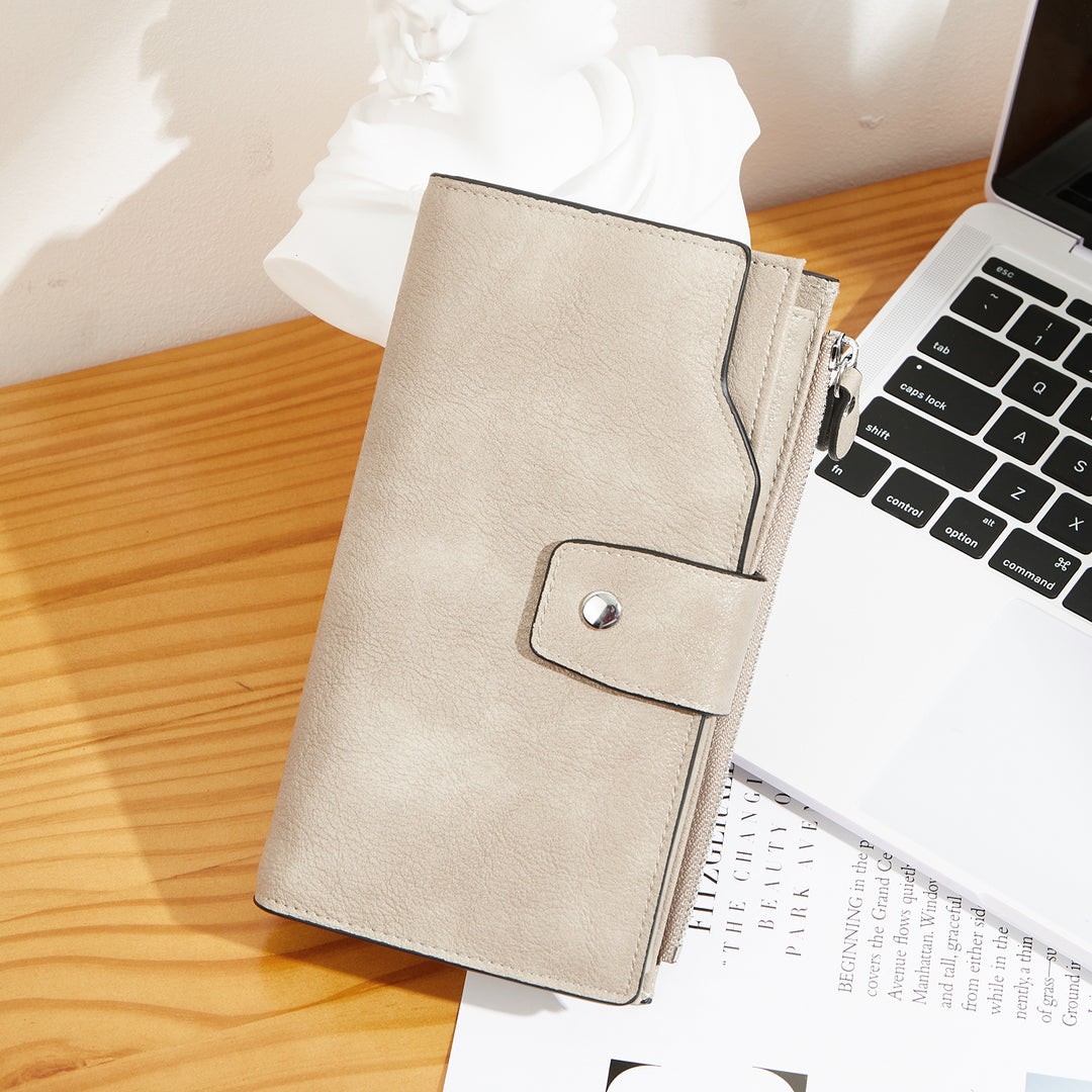 BOSTANTEN Womens Wallet Leather Wallets Large Capacity Cash Cluth Purses Coffee Rough Grain - BOSTANTEN