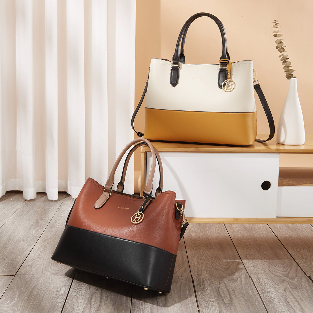 Satchel Handbags Leather Tote Purses Two Tone Designer Work Top Handle - BOSTANTEN