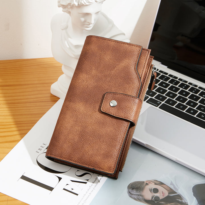 BOSTANTEN Womens Wallet Leather Wallets Large Capacity Cash Cluth Purses Coffee Rough Grain - BOSTANTEN
