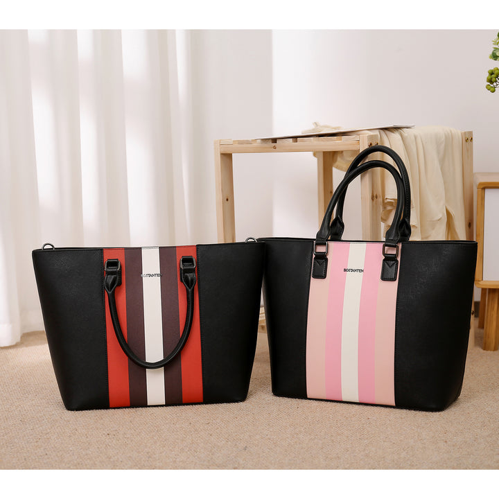 BOSTANTEN Women Tote Bag Genuine Leather Handbags Purses Shoulder Satchel Purse Work Bag Stripe Pattern - BOSTANTEN
