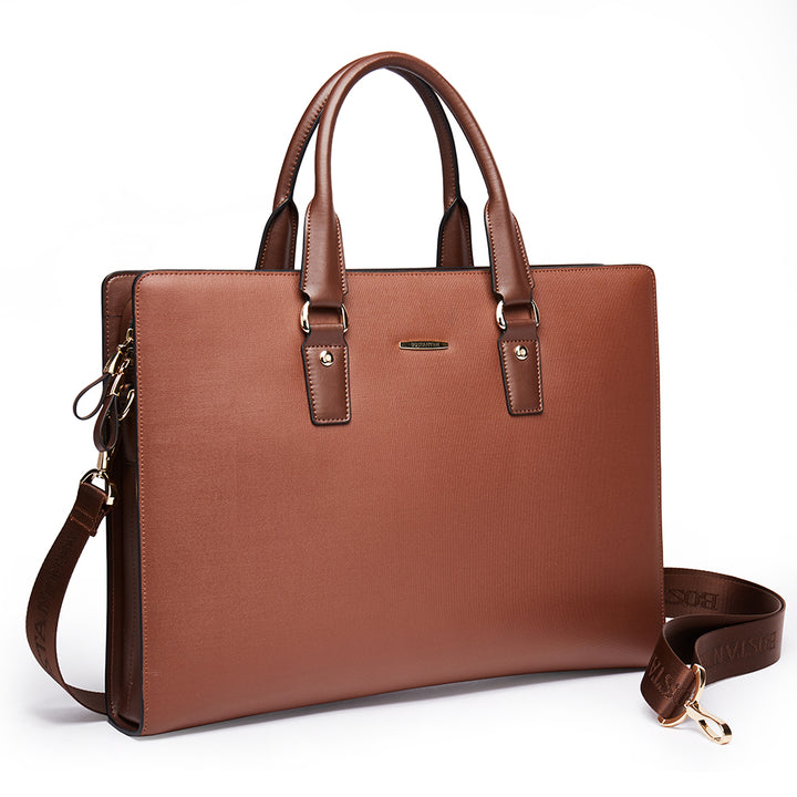 Stroud slim leather laptop bag large briefcase for business people - BOSTANTEN