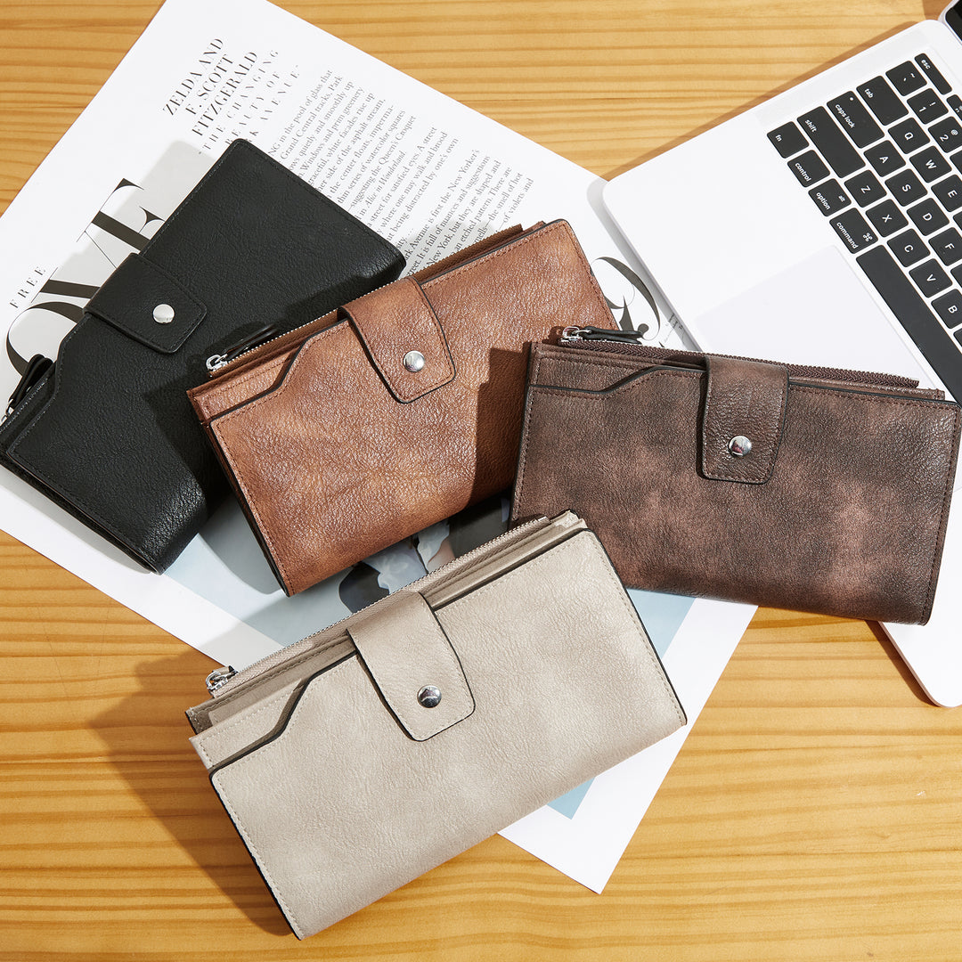 BOSTANTEN Womens Wallet Leather Wallets Large Capacity Cash Cluth Purses Coffee Rough Grain - BOSTANTEN