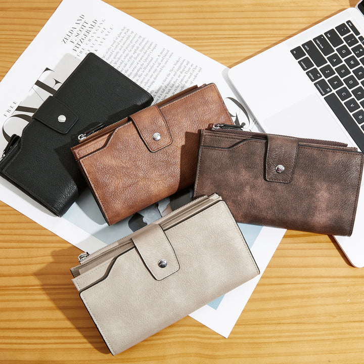 BOSTANTEN Womens Wallet Leather Wallets Large Capacity Cash Cluth Purses Coffee Rough Grain - BOSTANTEN