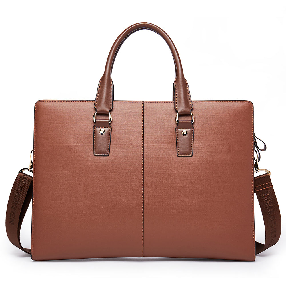 Stroud slim leather laptop bag large briefcase for business people - BOSTANTEN