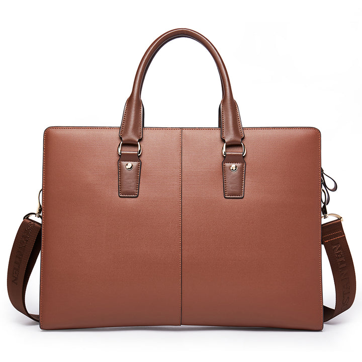 Stroud slim leather laptop bag large briefcase for business people - BOSTANTEN
