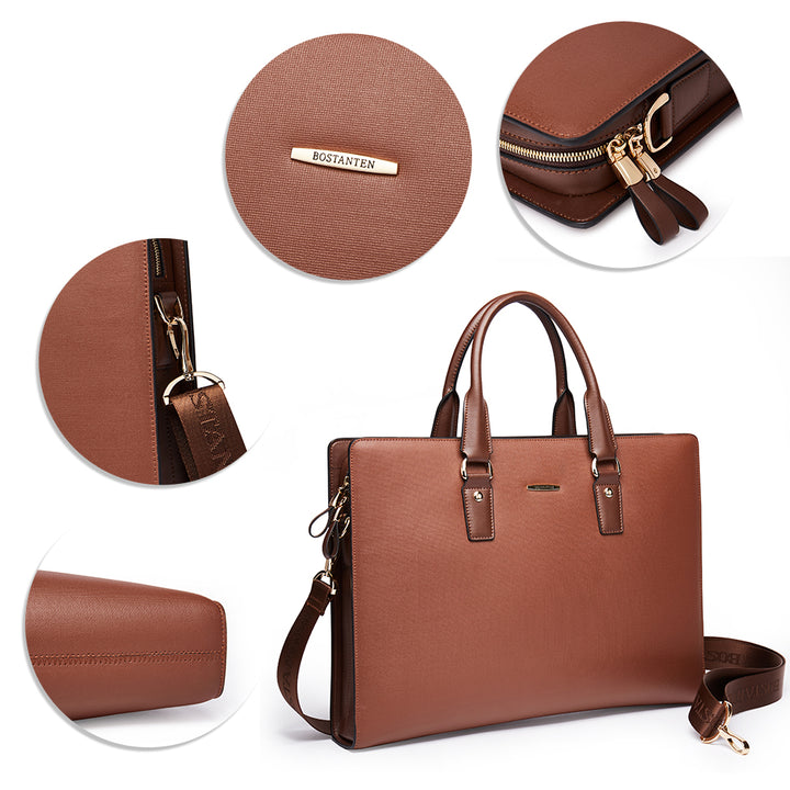 Stroud slim leather laptop bag large briefcase for business people - BOSTANTEN