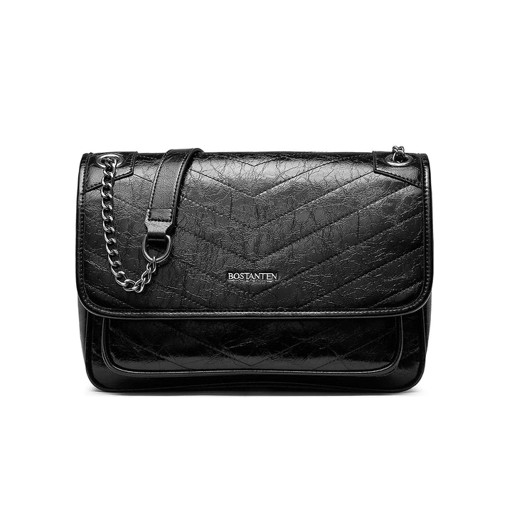 BOSTANTEN Damen Lederhandtasche Designer Chevron Gesteppte Umhängetasche Modische Schultertasche mit Kettenriemen 