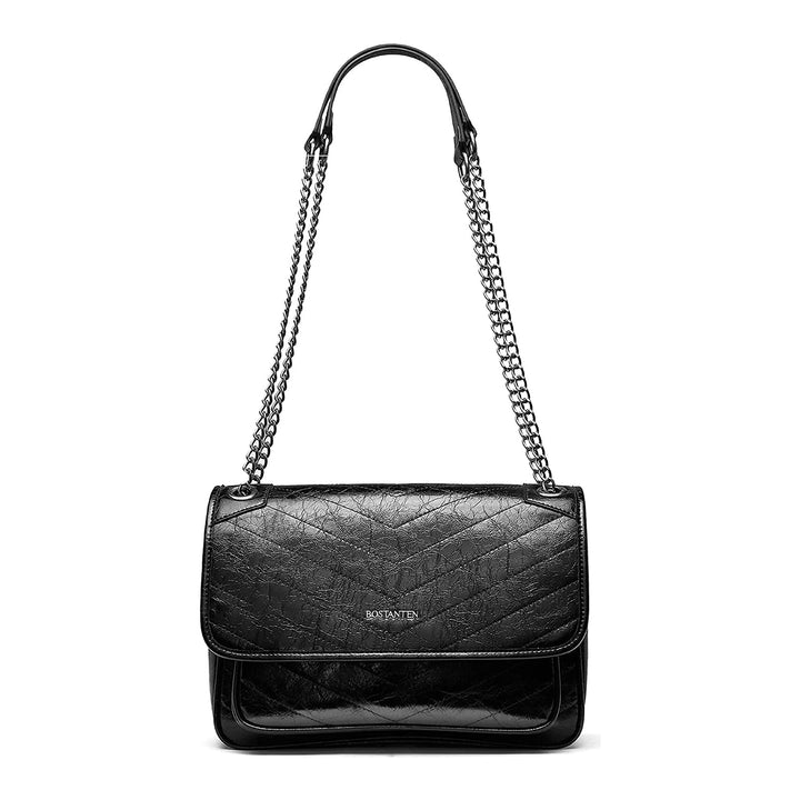 BOSTANTEN Damen Lederhandtasche Designer Chevron Gesteppte Umhängetasche Modische Schultertasche mit Kettenriemen 