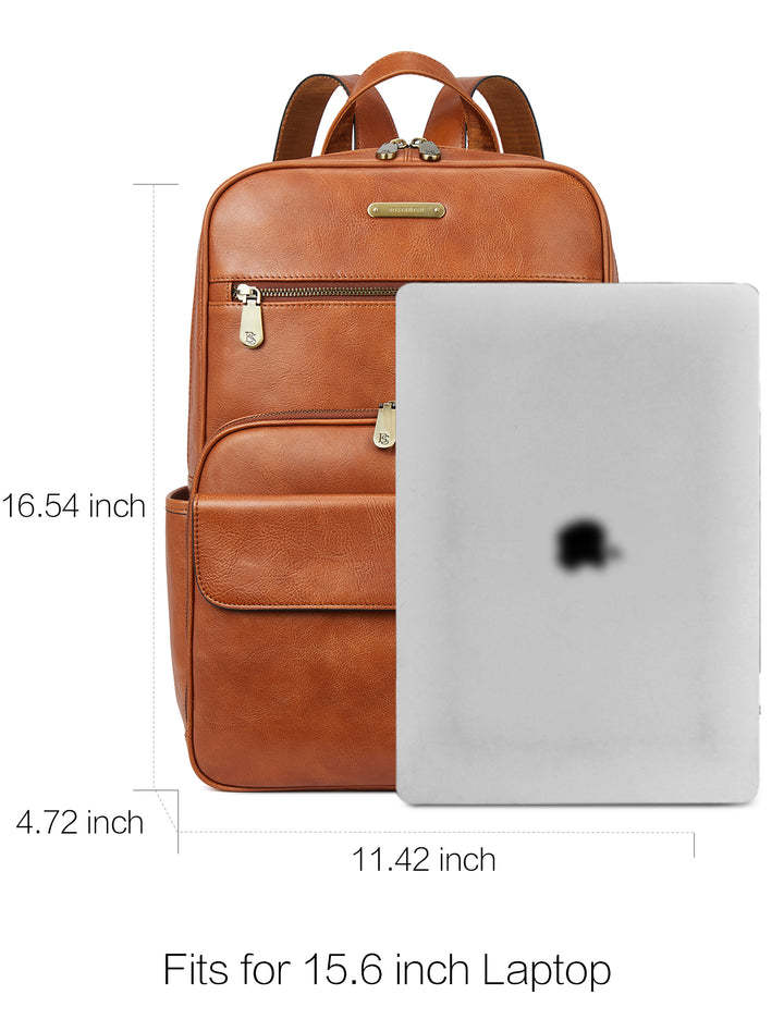 Schmaler 15,6-Zoll-Laptop-Rucksack aus braunem Leder 