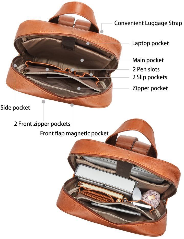 Schmaler 15,6-Zoll-Laptop-Rucksack aus braunem Leder 