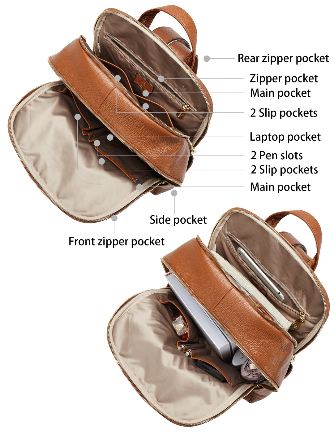 Nombongo Leather 15.6 Inch Laptop Daypack Backpack for Women