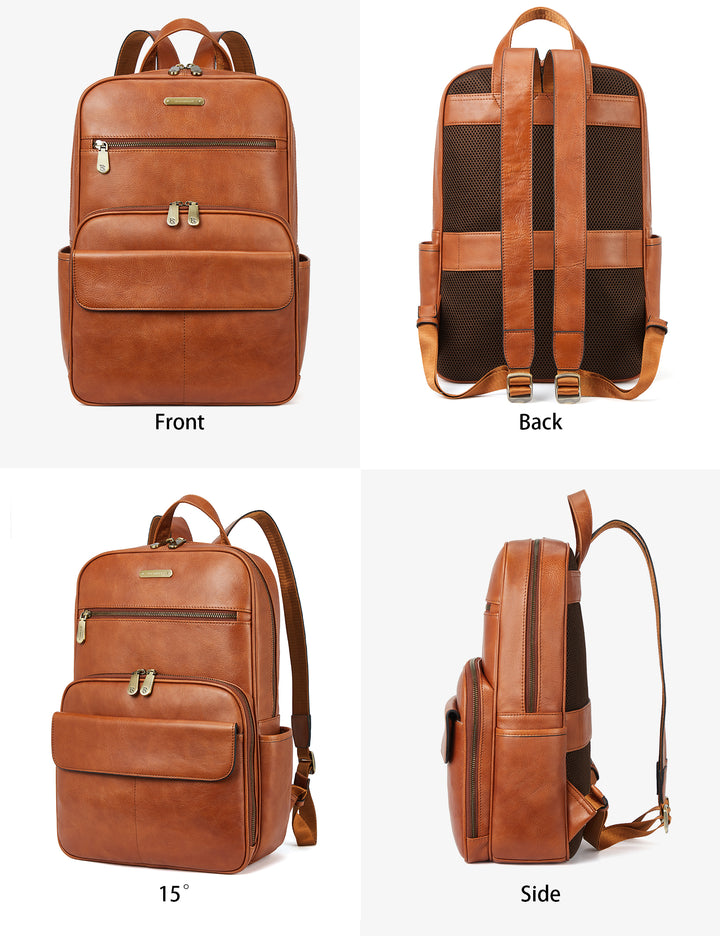 Schmaler 15,6-Zoll-Laptop-Rucksack aus braunem Leder 