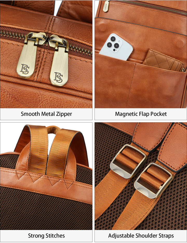Schmaler 15,6-Zoll-Laptop-Rucksack aus braunem Leder 