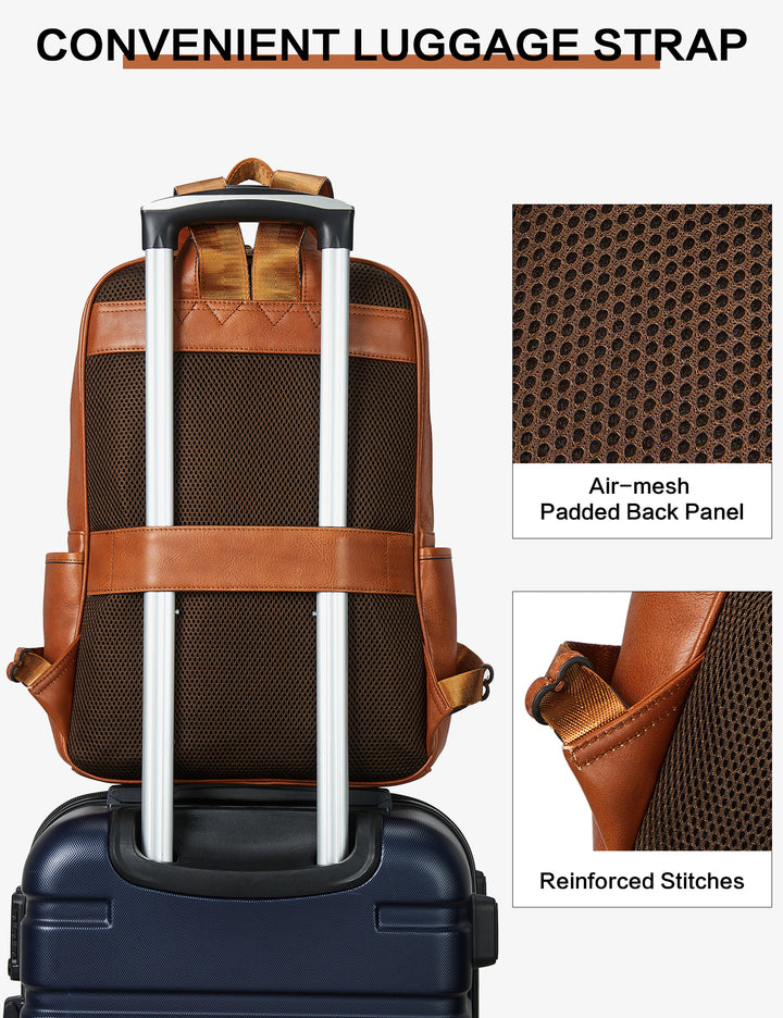 Schmaler 15,6-Zoll-Laptop-Rucksack aus braunem Leder 