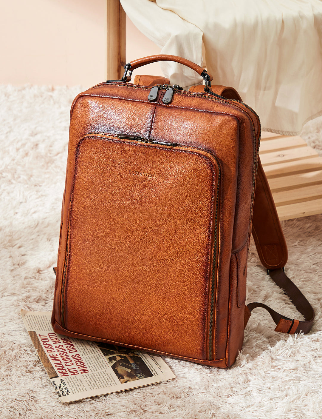 Large Vintage Travel Backpack for Men - Accordion Structure