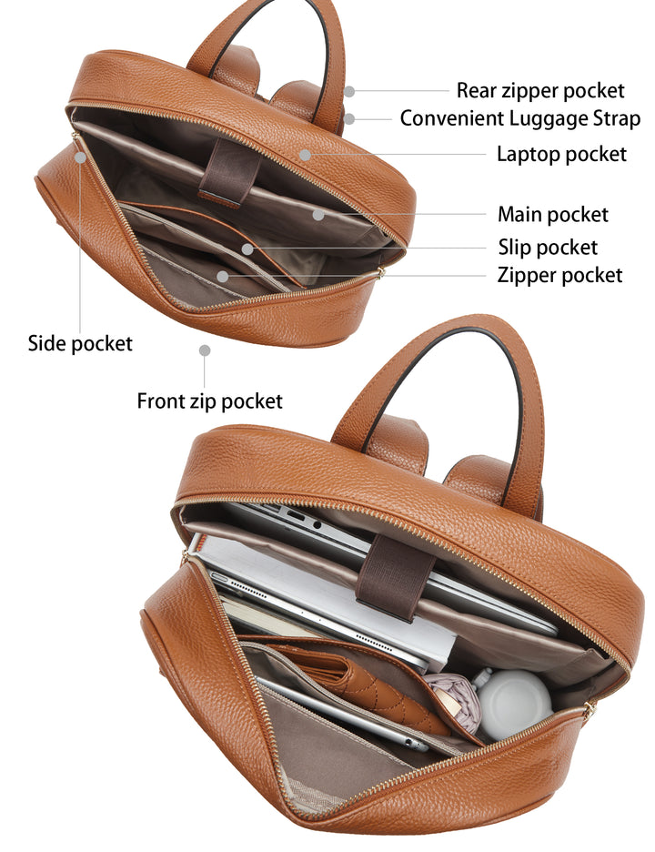 BOSTANTEN Leather Laptop Backpack for Women 15.6 inch Computer Bag College Student Daypack Back to School Supplies Travel Bag