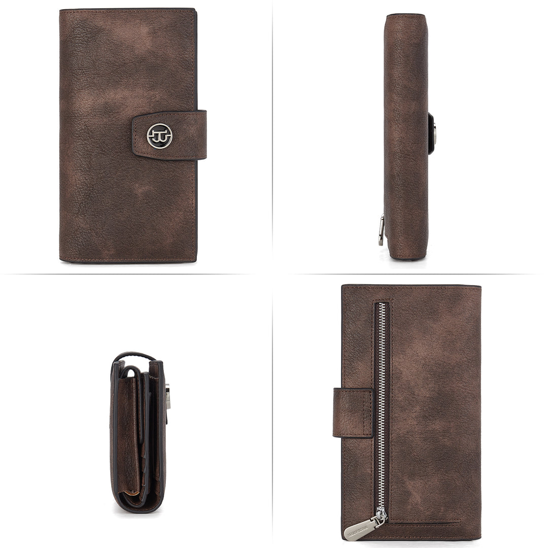 BOSTANTEN Womens Wallet Leather Wallets Large Capacity Cash Cluth Purses Coffee Rough Grain - BOSTANTEN