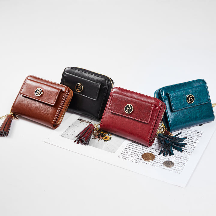Lomy Small Coin & Card Purse With Tassel — Cowhide - BOSTANTEN