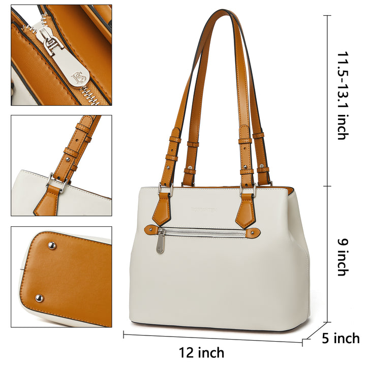 Nevin Structured Leather Shoulder Tote Bag - Front Zipper Pocket